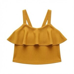 Madewell Off Shoulder Ruffle Top Large Mustard Yellow Ribbed Stretch Party Boho